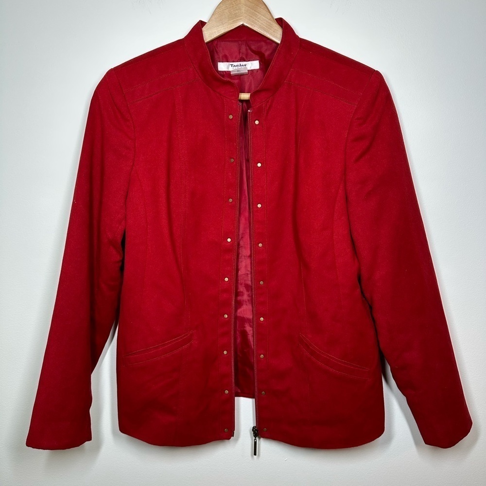 TANJAY Petite Red Faux Suede Zip Up Jacket Size 8 Petite